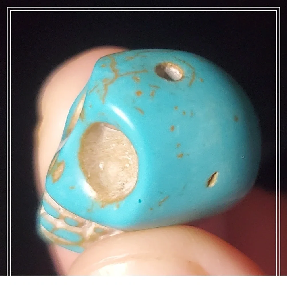 Vintage Silver Skull Ring with Moving Jaw and Turquoise Skull Bead Set Size 9